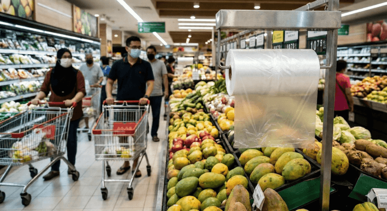Produce roll manufacturer supplying HDPE bags in a Malaysian supermarket