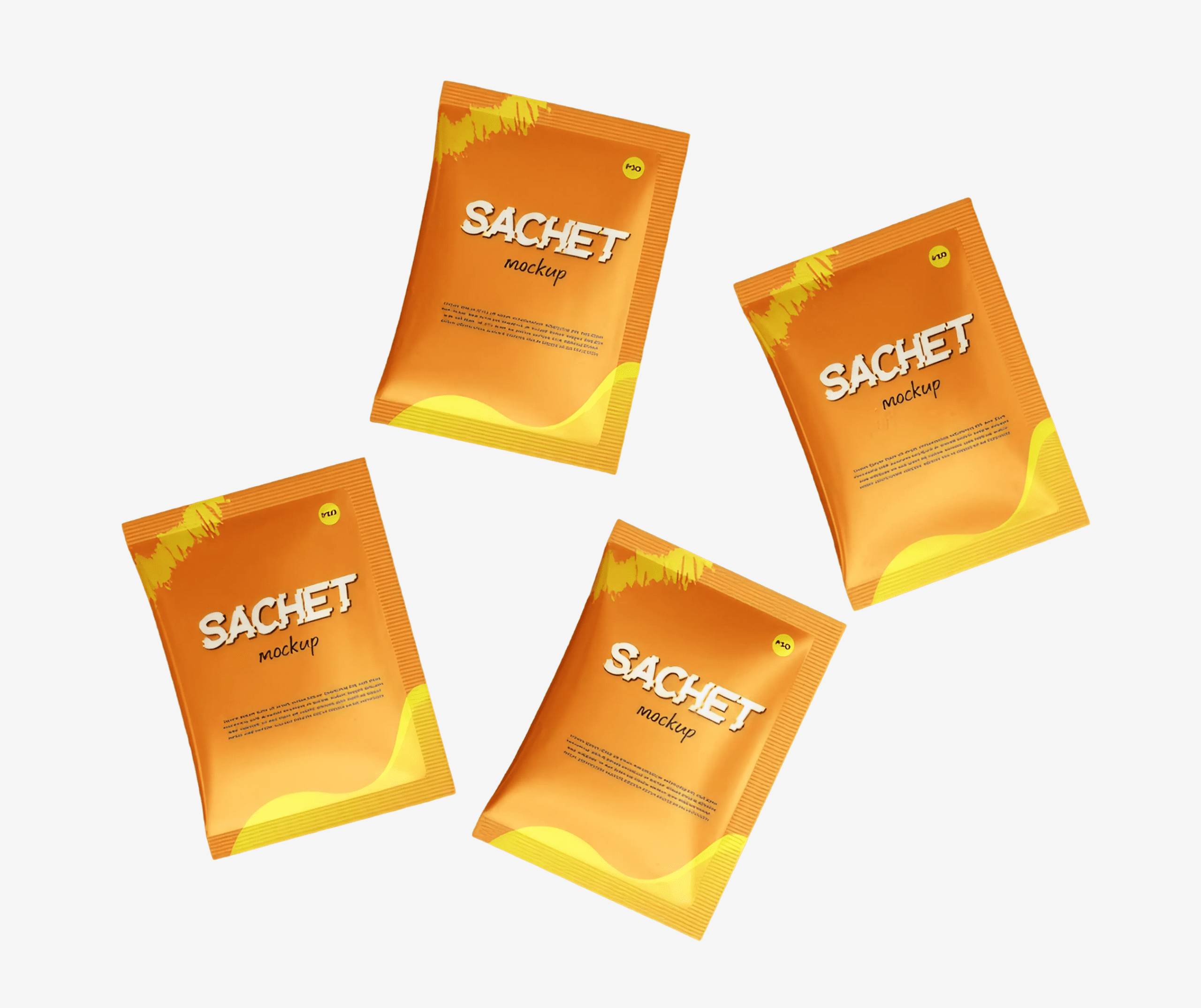 Flexible laminated sachet packaging mockup with branding design